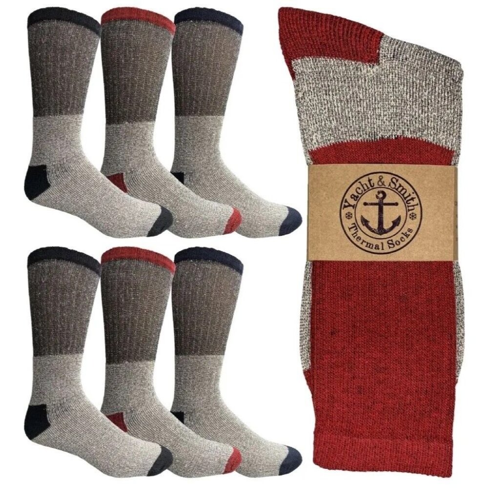 6 Pairs YACHT & SMITH MENS THERMAL SOCKS, WARM COTTON, SOCK SIZE 10-13